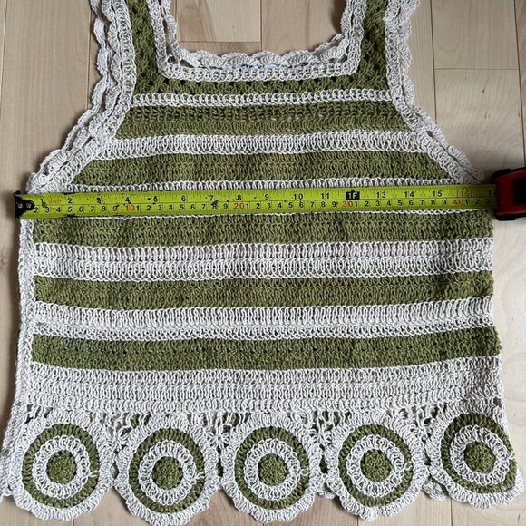 Crochet Tank – Green White Striped, Circle Hem, Boho Festival Top - Picture 5 of 7